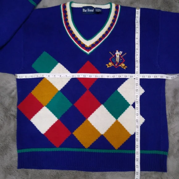 Vintage 90s Par Four Argyle Embroidered Golf Sweater XL Unisex - Picture 5 of 5
